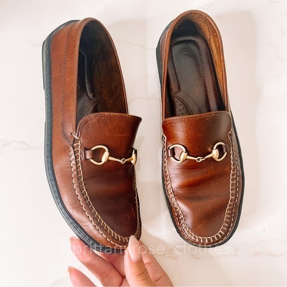 Gucci Brown Leather Loafers with Gold Detail - Picture 1 of 9